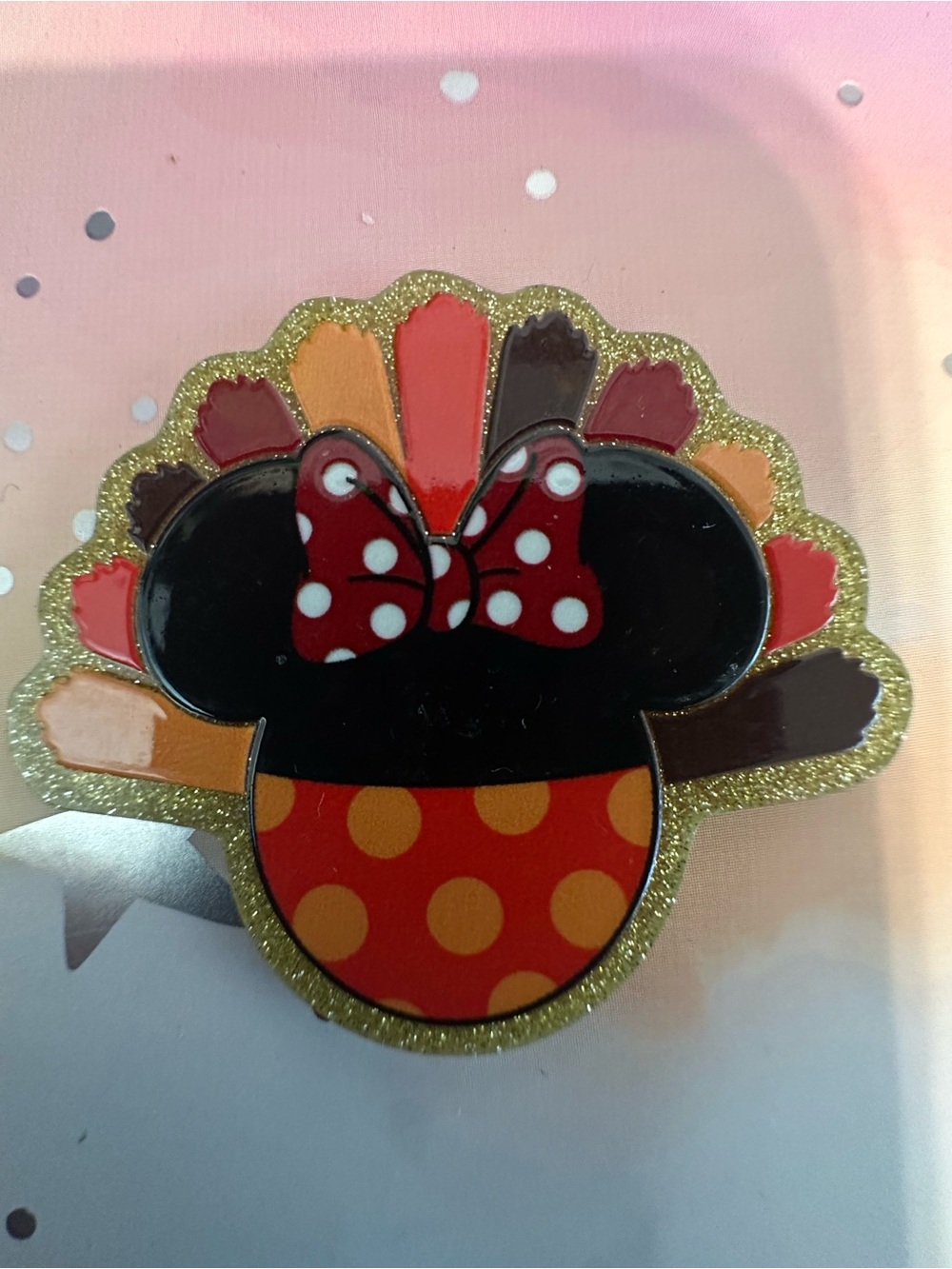 Minnie Mouse Thanksgiving Enamel Pin - Red, Black, Orange